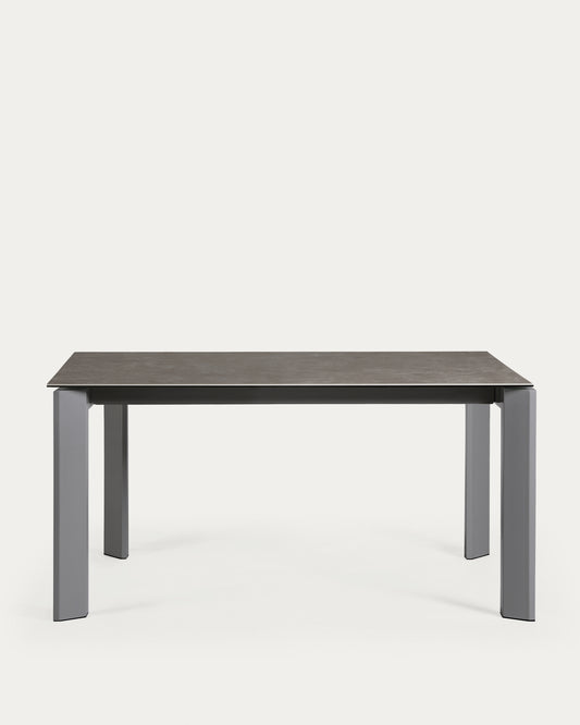 Table extensible Axis grès cérame finition Vulcano Cendrée pieds acier gris 160(220)cm