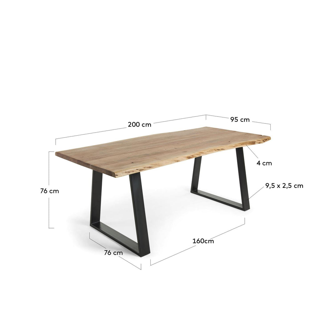 Table Alaia 200 x 95 cm en acacia et pieds en acier noir