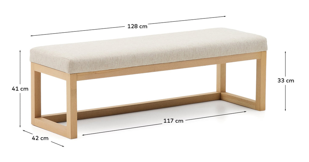 Banquette Loya en chenille beige et bois de hêtre 128 cm