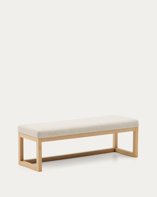 Banquette Loya en chenille beige et bois de hêtre 128 cm
