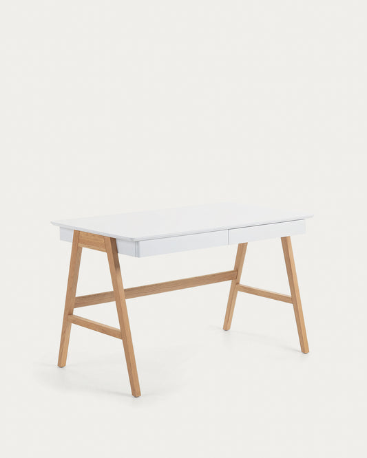Table Dyana en MDF laqué blanc et pieds en frêne 120 x 60 cm