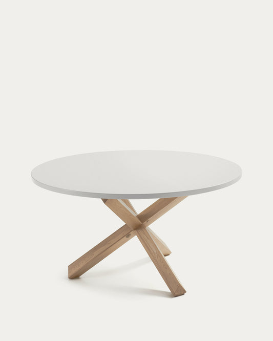 Table ronde Lotus Ø 135 cm laqué blanc et pieds en chêne