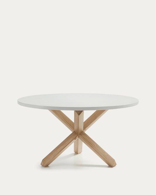 Table ronde Lotus Ø 135 cm laqué blanc et pieds en chêne