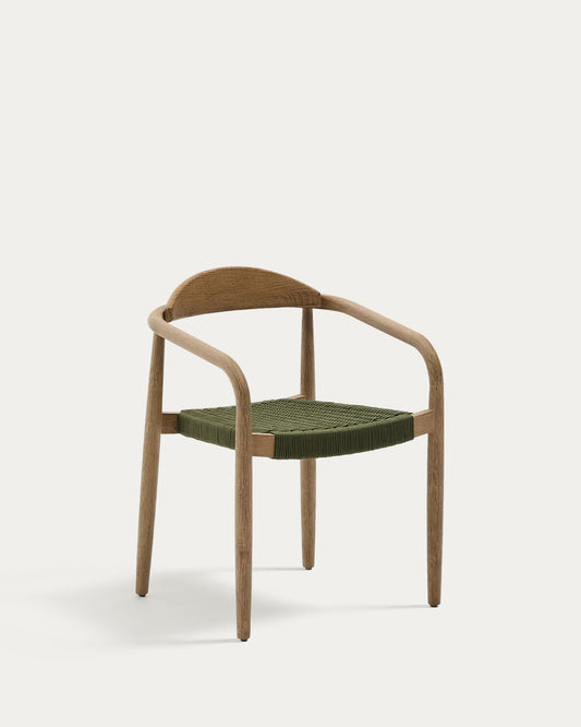 Chaise empilable Nina en bois massif d’acacia et corde verte FSC 100 %