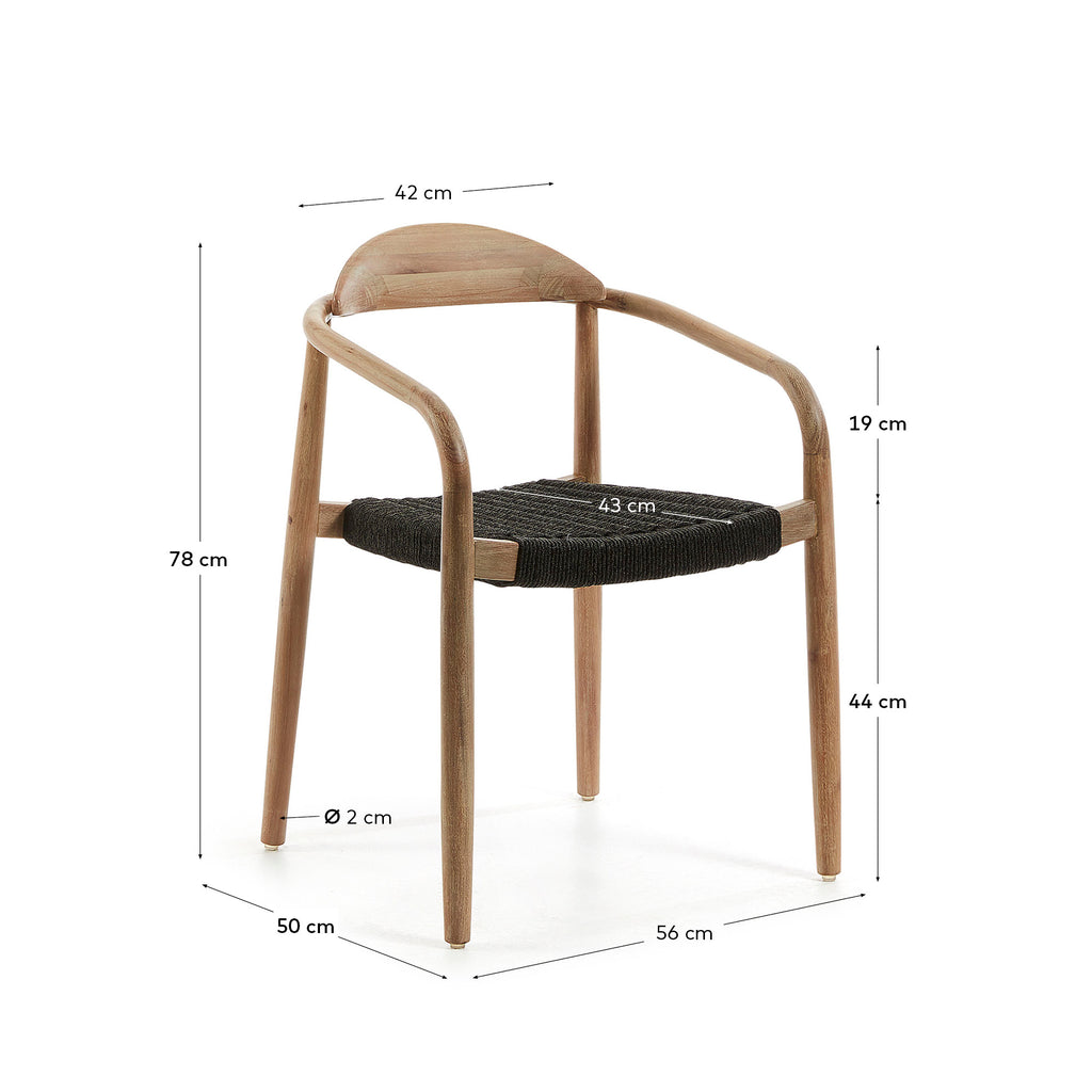 Chaise Nina en bois d'acacia et corde noire FSC 100%