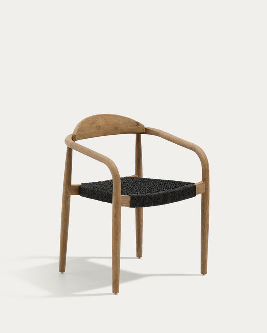 Chaise empilable Nina en bois massif d’acacia et corde noire FSC 100 %