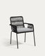 Chaise empilable Samanta en corde noire et pieds en acier galvanisé