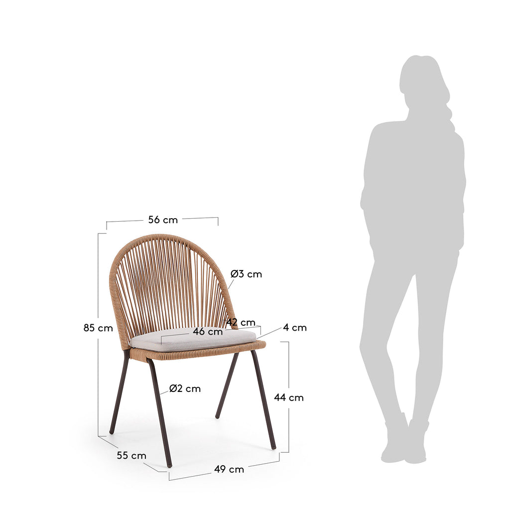 Chaise Shann en corde beige et pieds en acier galvanisé