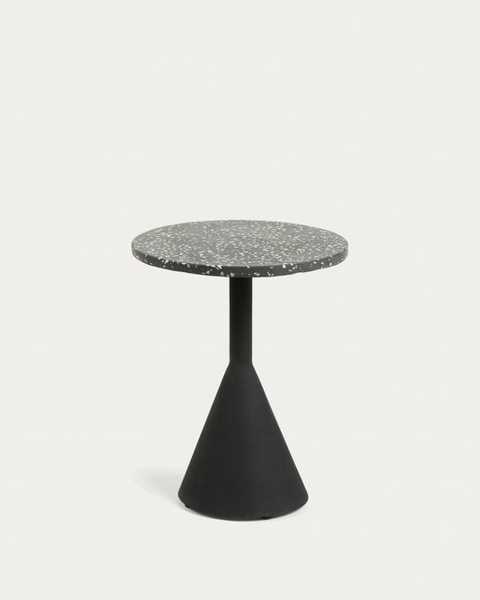 Table d'appoint Delano en terrazzo noir et pieds en acier noir Ø 40 cm