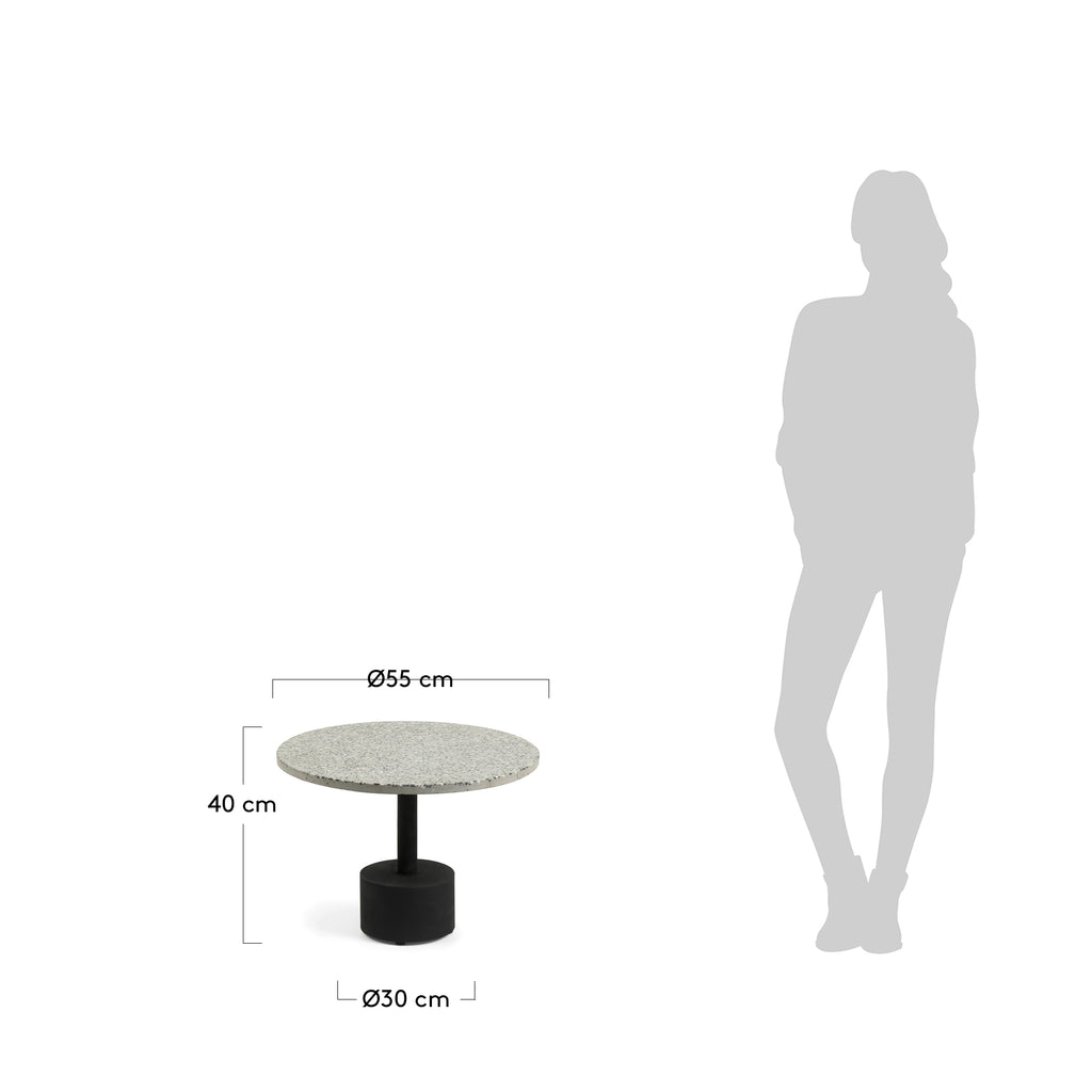 Table d'appoint Delano en terrazzo gris et pieds en acier noir Ø 55 cm