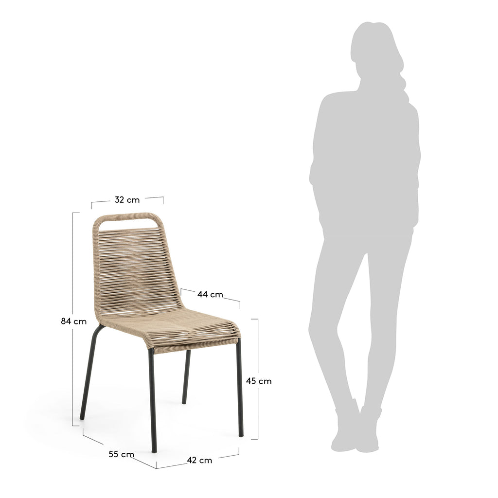 Chaise Lambton en corde marron et acier finition noire