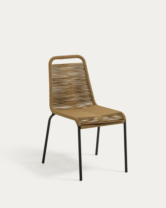 Chaise empilable Lambton en corde marron et acier finition noire