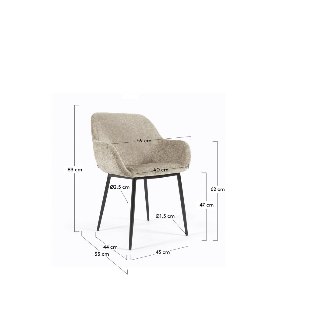 Chaise Konna en chenille beige avec pieds en acier peint noir FR
