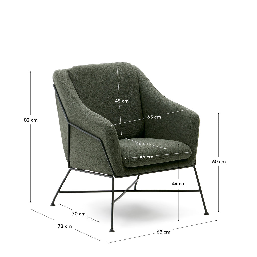Fauteuil Brida vert et pieds en acier avec finition noire