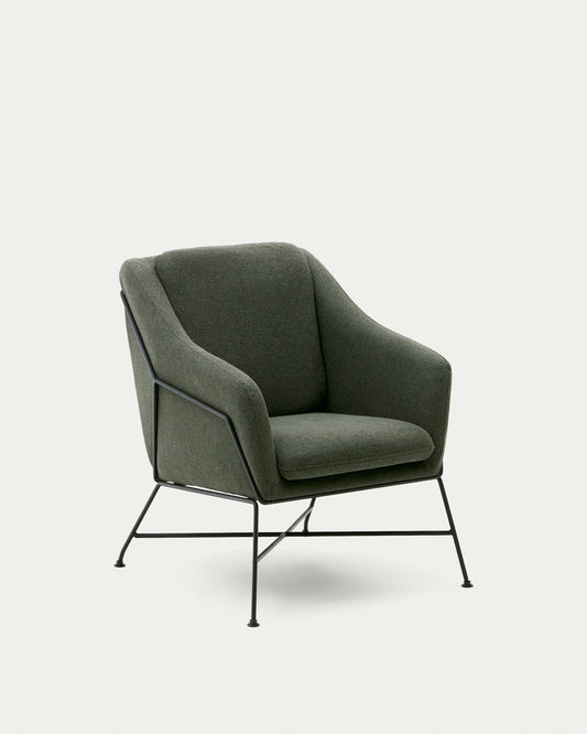 Fauteuil Brida vert et pieds en acier avec finition noire