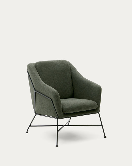 Fauteuil Brida vert et pieds en acier avec finition noire