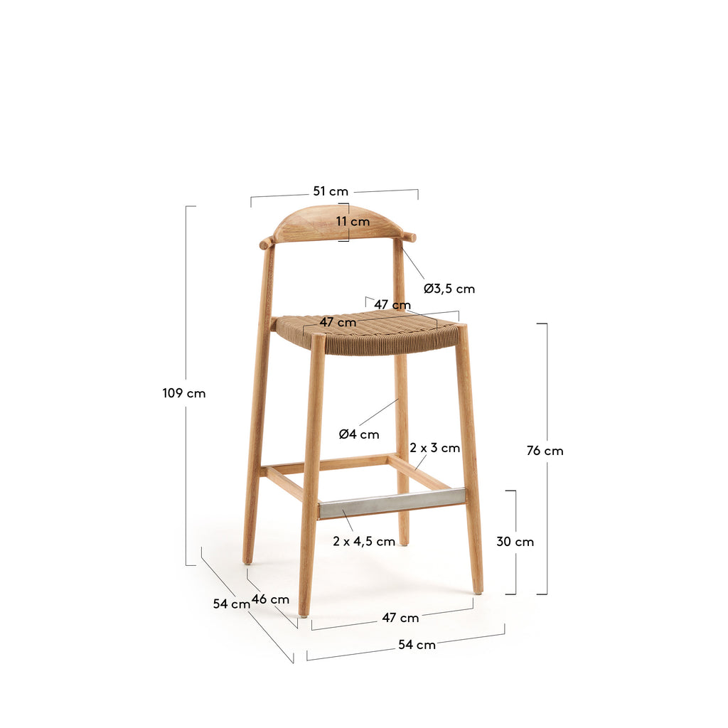 Nina stool in solid acacia wood, height 76 cm FSC 100%