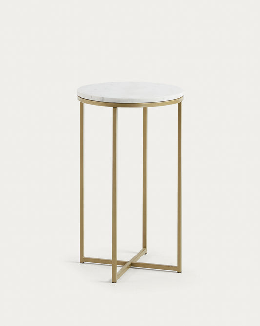 Table d'appoint Sheffield en marbre blanc et pieds en acier finition dorée Ø 43 cm