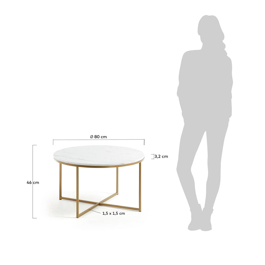 Table basse Sheffield en marbre blanc et pieds en acier finition dorée Ø 80 cm