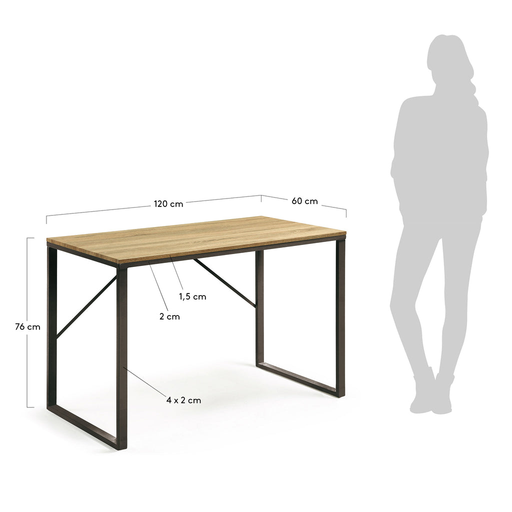 Bureau Talbot en mélamine finition naturelle et pieds en acier noir 120 x 60 cm
