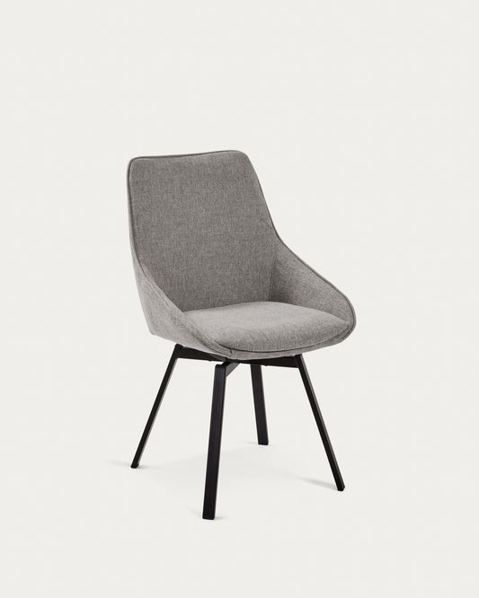 Chaise pivotante Jenna gris clair et pieds en acier noir FSC 100%