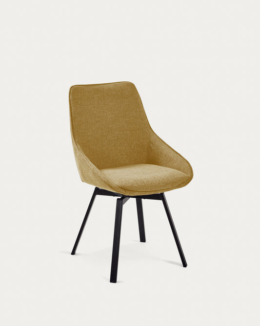 Chaise pivotante Jenna jaune moutarde et pieds en acier noir FSC 100%