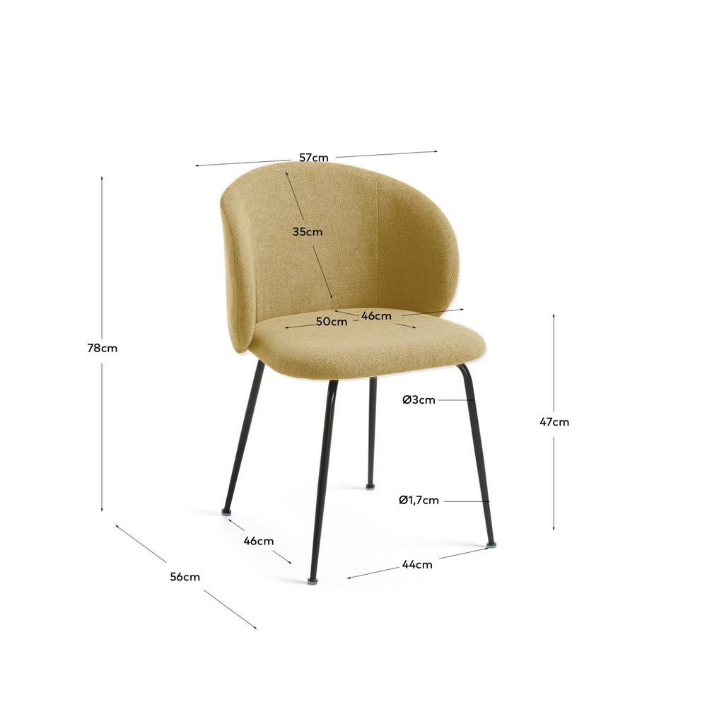 Minna mustard chair with steel legs with black finish