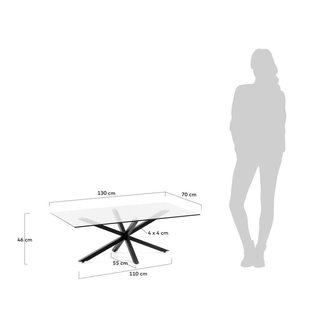 Table basse Argo 130 x 70 cm en verre et pieds noir