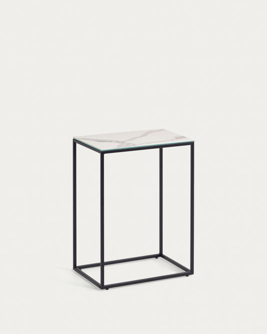 Table d'appoint Rewena avec plateau en grès cérame finition Kalos blanc 45 x 30 cm