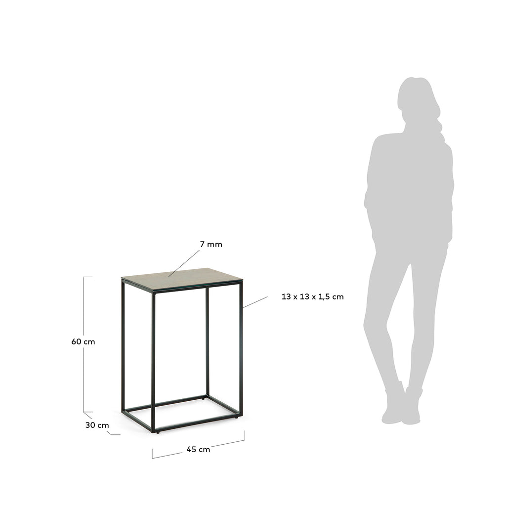 Table d'appoint Rewena plateau en grès cérame marron et pieds en acier noir 45 x 30 cm