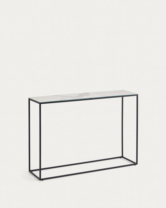 Console Rewena plateau en grès cérame finition Kalos blanc structure en acier 110 x 75 cm