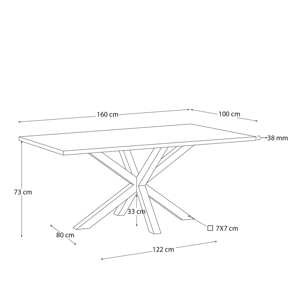 Table Argo en mélaminé finition blanche et pieds en acier effet bois 160 x 100 cm