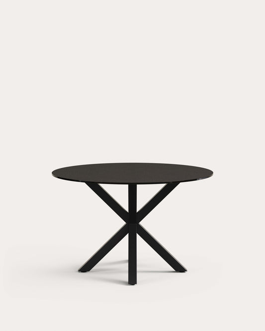 Table ronde Argo en verre noir avec pieds en acier finition noire Ø 120 cm
