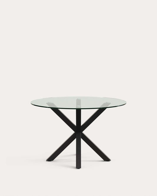 Table ronde Argo en verre et pieds en acier finition noire Ø 119 cm