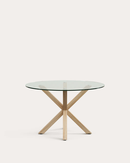 Table ronde Argo en verre et pieds en acier effet bois Ø 119 cm