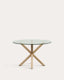 Table ronde Argo en verre et pieds en acier effet bois Ø 119 cm