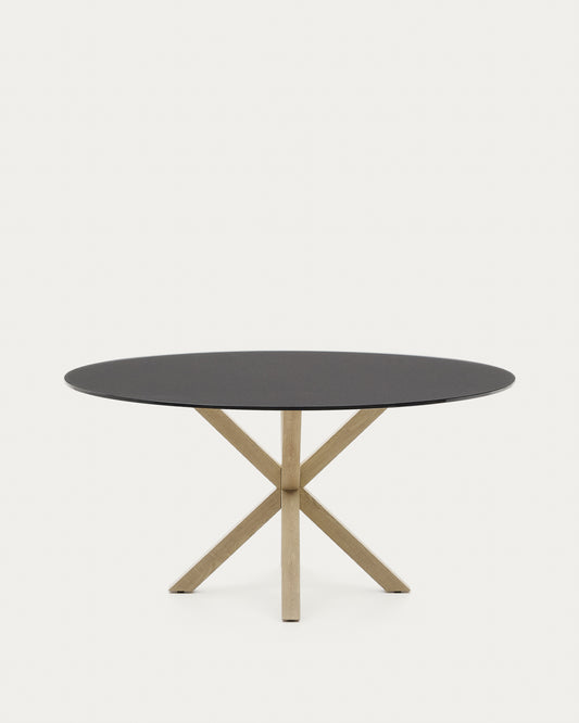 Table ronde Argo en verre noir mat et pieds en acier effet bois Ø 150 cm