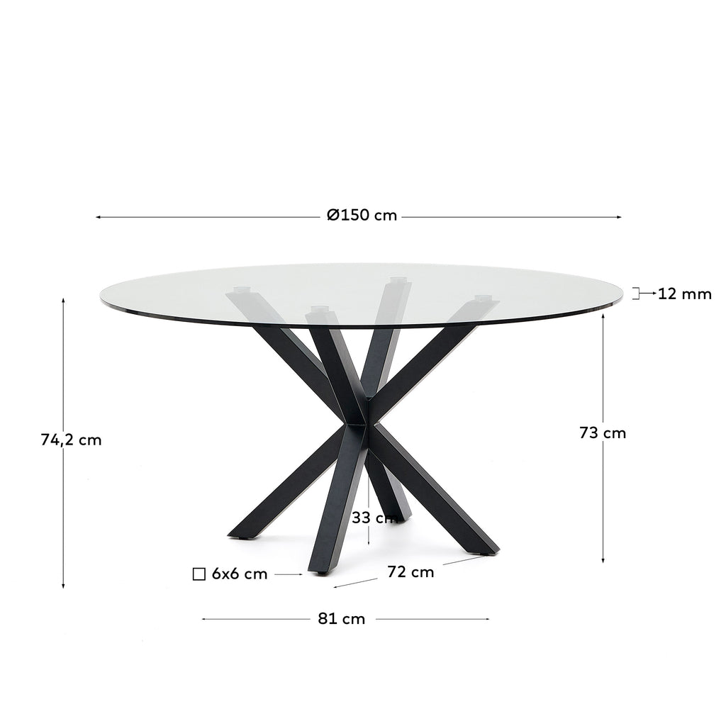 Table ronde Argo en verre avec des pieds en acier effet bois Ø 150 cm