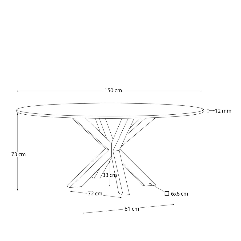 Table ronde Argo en verre noir avec pieds en acier finition noire Ø 150 cm