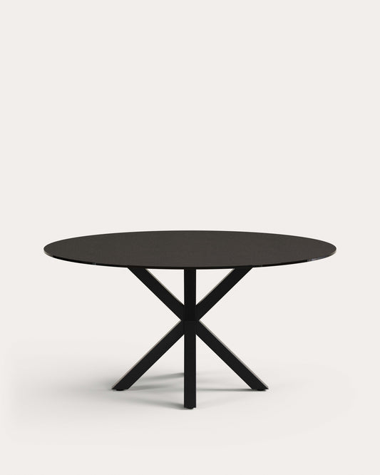 Table ronde Argo en verre noir avec pieds en acier finition noire Ø 150 cm