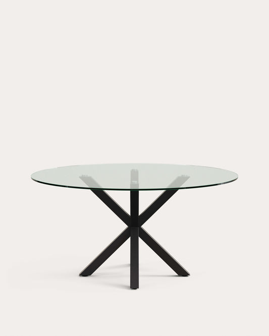 Table ronde Argo en verre et pieds en acier finition noire Ø 150 cm