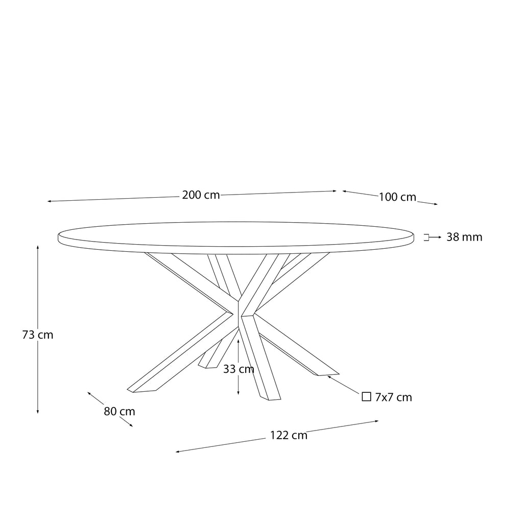 Table ovale Argo en bois d’acacia et pieds en acier effet bois Ø 200 x 100 cm