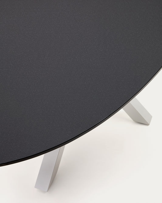 Table ovale Argo en verre noir mat et pieds en acier finition blanche Ø 200 x 100 cm