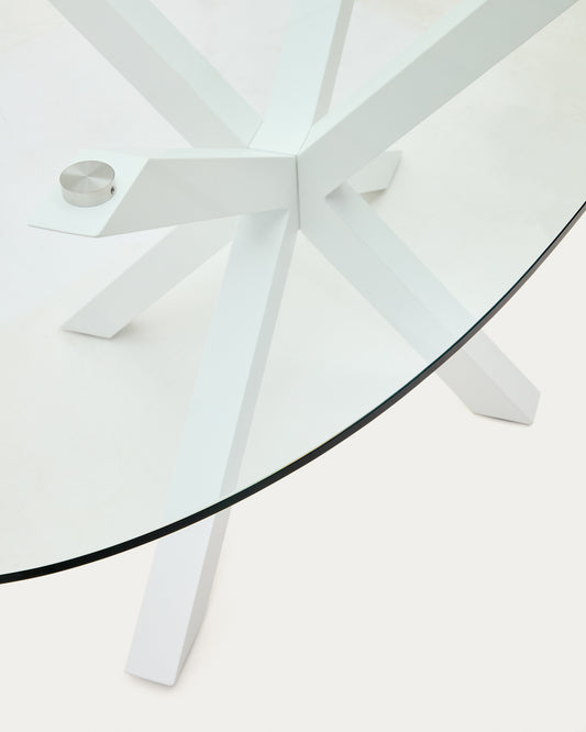 Table ovale Argo en verre et pieds en acier finition blanche Ø 200 x 100 cm