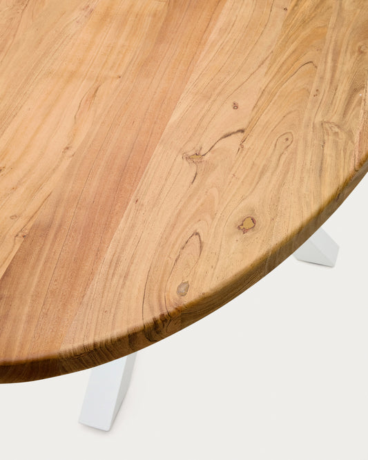 Table ovale Argo en bois d’acacia et pieds en acier finition blanche Ø 200 x 100 cm