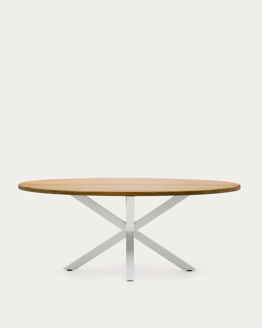 Table ovale Argo en bois d’acacia et pieds en acier finition blanche Ø 200 x 100 cm