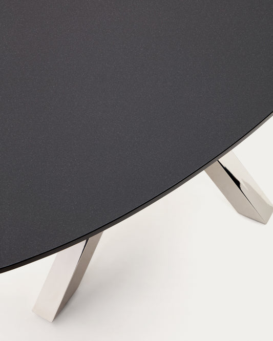 Table ovale Argo en verre noir mat et pieds en acier inoxydable Ø 200 x 100 cm