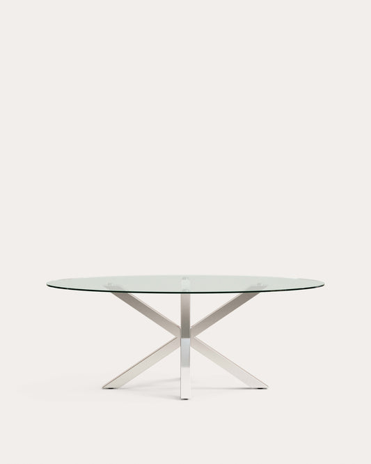 Table ovale Argo en verre et pieds en acier acier inoxydable Ø 200 x 100 cm