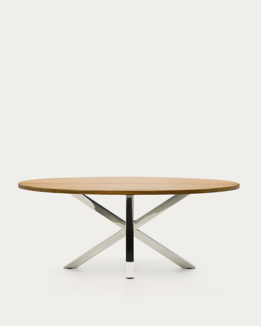 Table ovale Argo en bois d’acacia et pieds en acier inoxydable Ø 200 x 100 cm