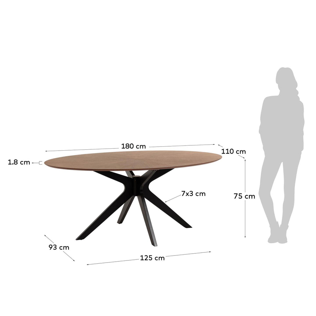 Table Naanim en placage de noyer et pieds avec finition noire 180 x 110 cm